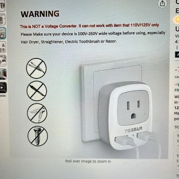 TESSAN Italy travel adapter grounded plug converter NEW - Picture 5 of 8